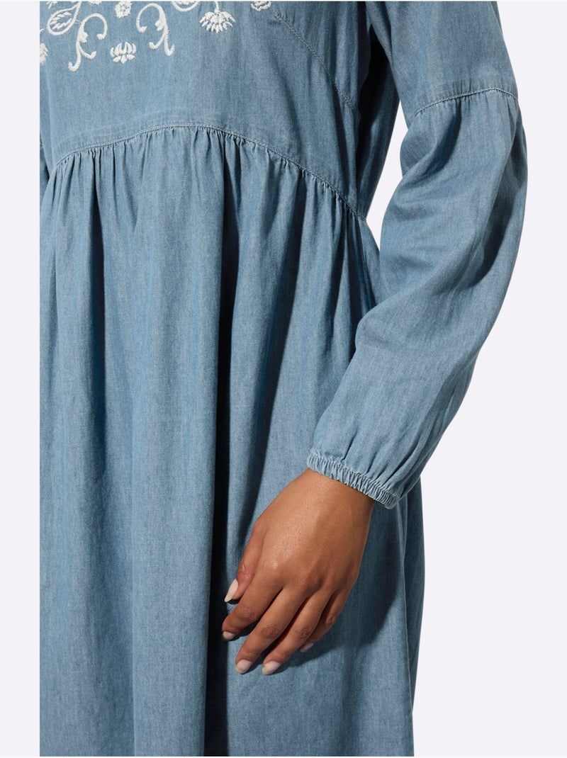 Robe En Jean Pur Coton - Taille Standard - Witt Bleu Blanc - Kiabi