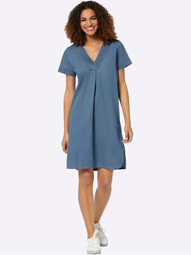Robe En Jean Pur Coton - Taille Standard - Witt Bleu Blanc - Kiabi