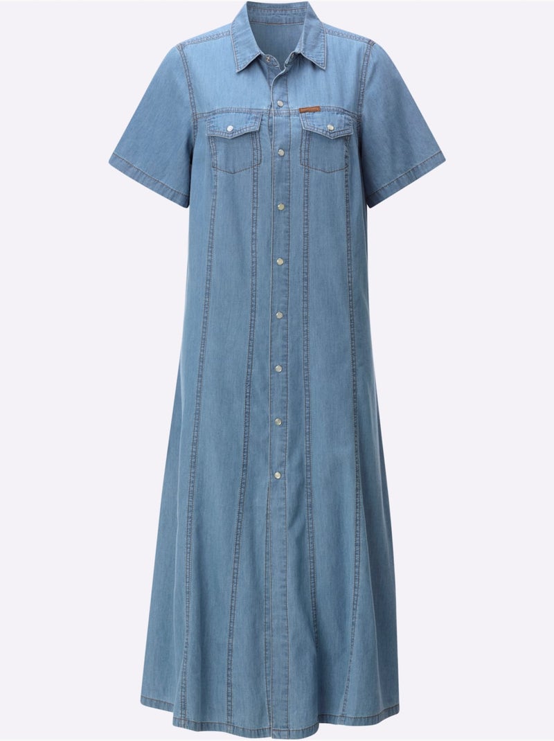 Robe En Jean Pur Coton - Taille Standard - Witt Bleu Blanc - Kiabi