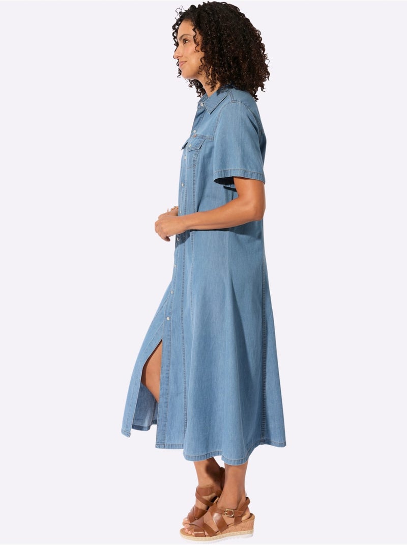 Robe En Jean Pur Coton - Taille Standard - Witt Bleu Blanc - Kiabi
