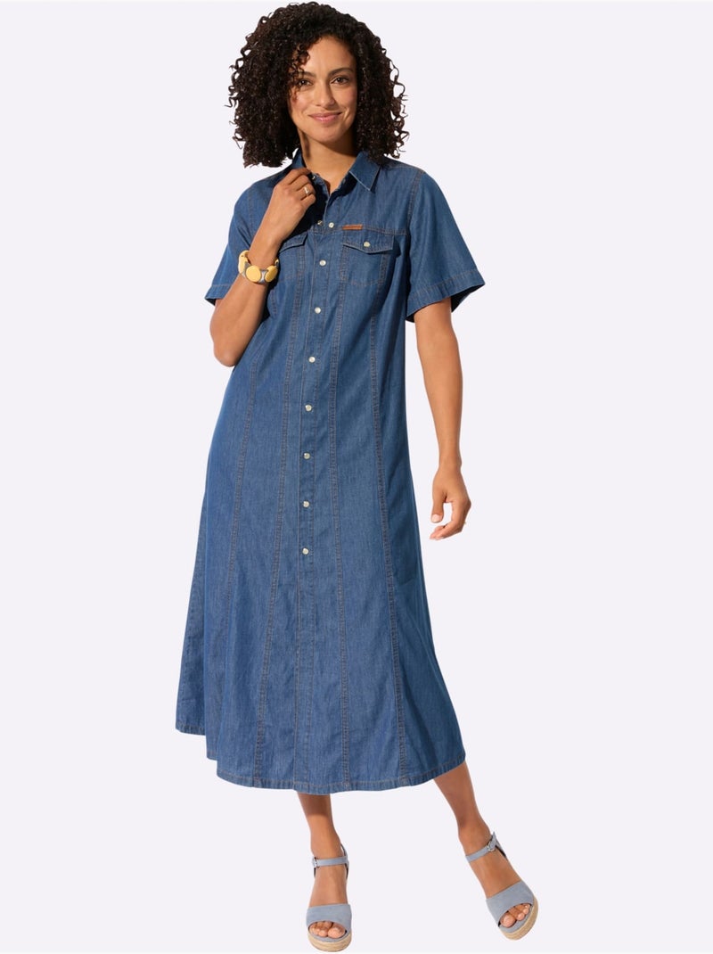 Robe En Jean Pur Coton - Taille Standard - Witt Bleu jean - Kiabi