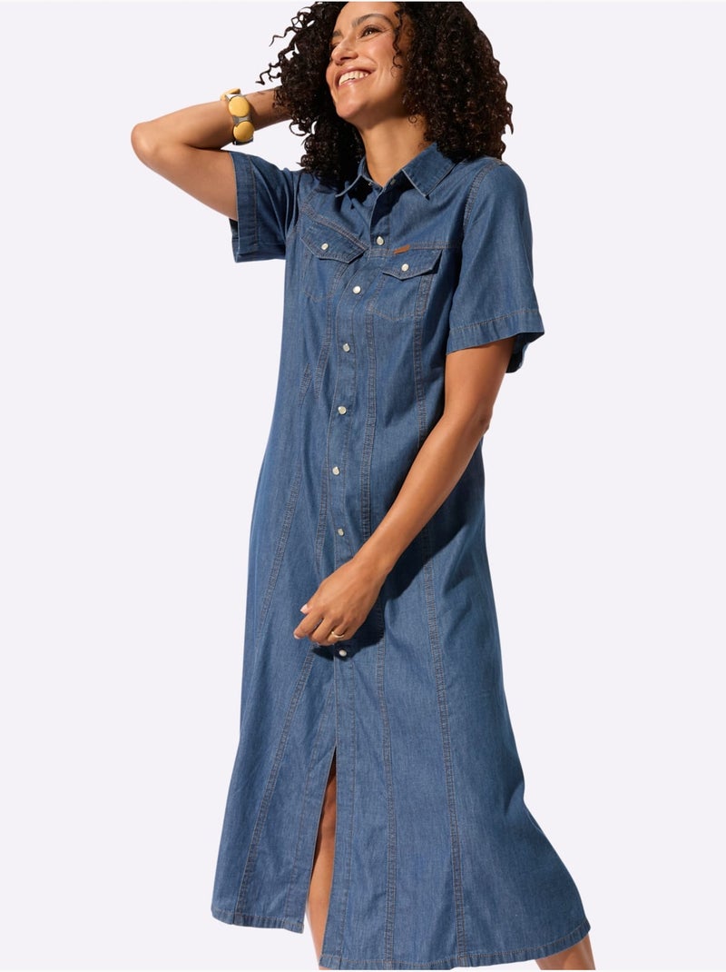 Robe En Jean Pur Coton - Taille Standard - Witt Bleu jean - Kiabi