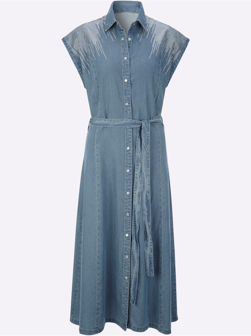 Robe En Jean Qualité Lyocell - Taille Standard - Helline Bleu Blanc - Kiabi