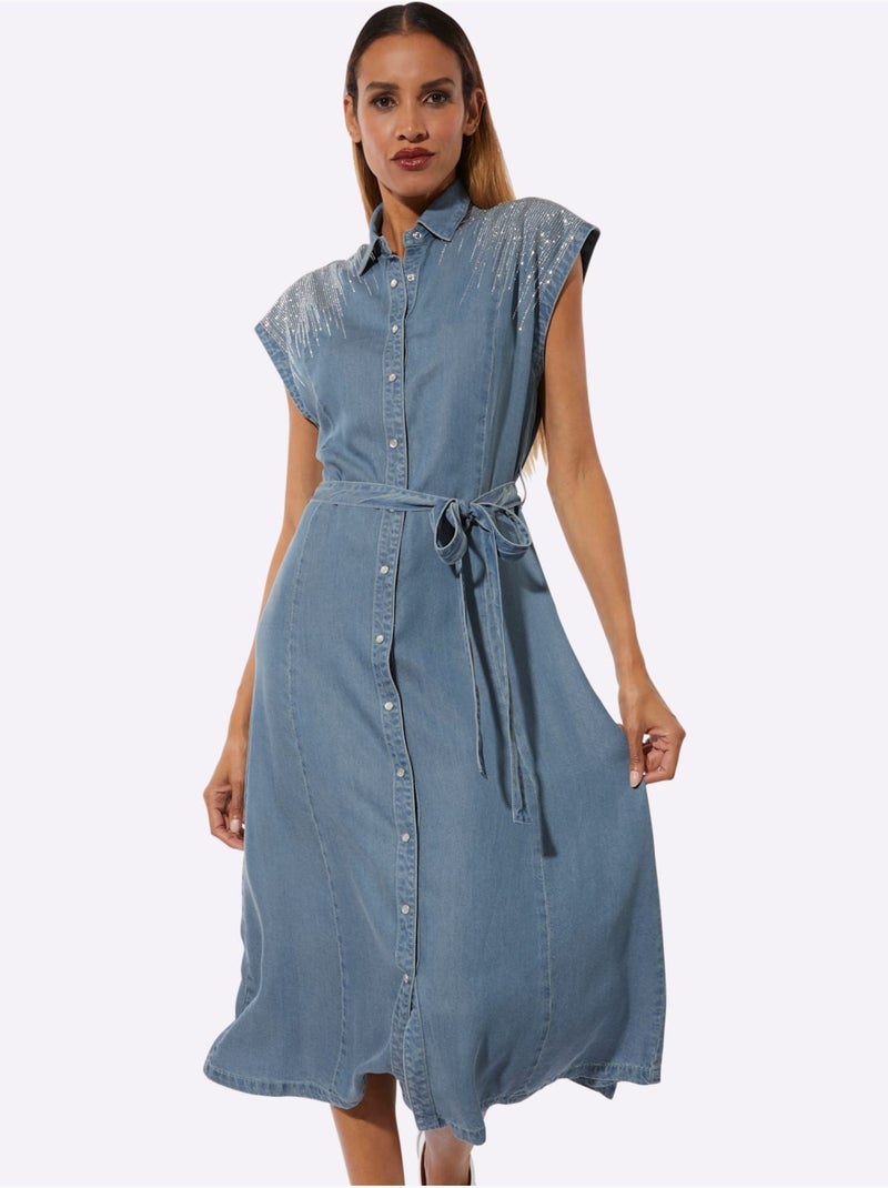 Robe En Jean Qualité Lyocell - Taille Standard - Helline Bleu Blanc - Kiabi
