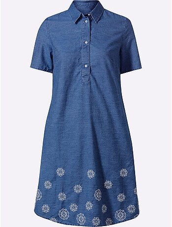 Robe en jean superbe broderie florale - taille standard - helline