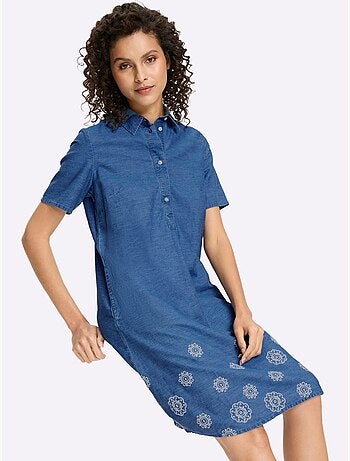 Robe en jean superbe broderie florale - taille standard - helline