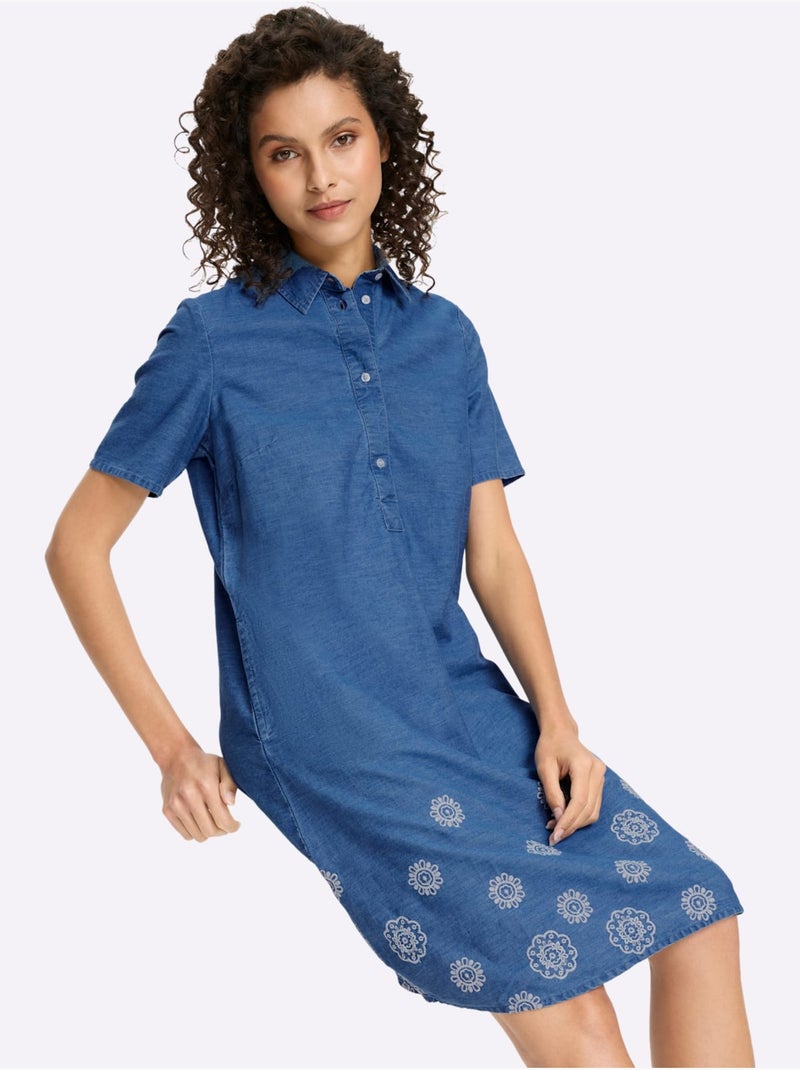 Robe en jean superbe broderie florale - taille standard - helline Bleu Blanc - Kiabi