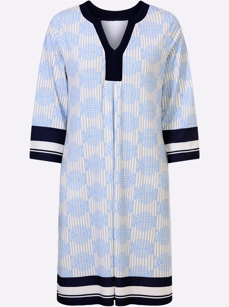 Robe En Jersey - Taille Standard - Helline Bleu Ecru - Kiabi