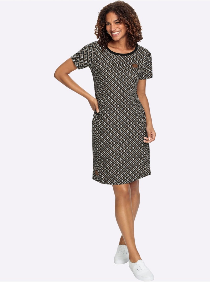 Robe En Jersey 50% Coton - Taille Standard - Witt Noir Beige - Kiabi