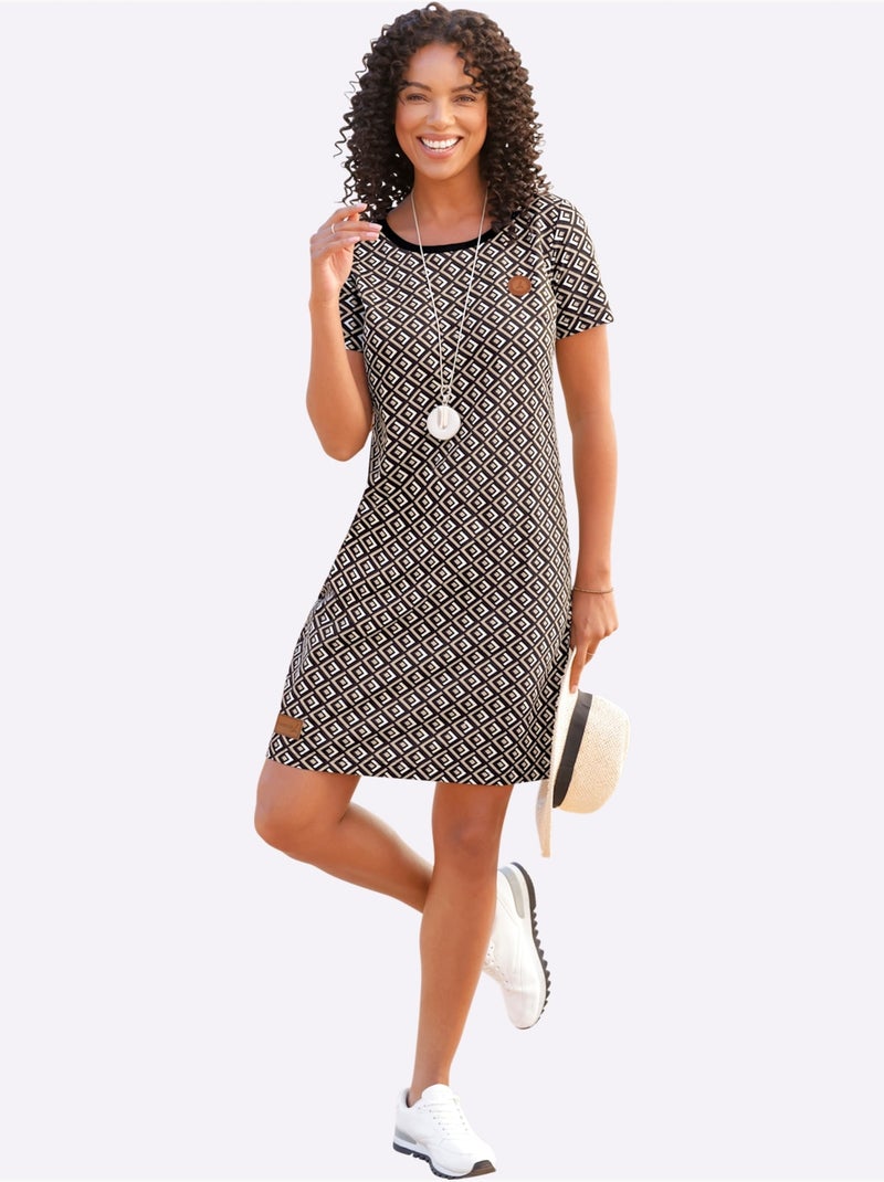Robe En Jersey 50% Coton - Taille Standard - Witt Noir Beige - Kiabi