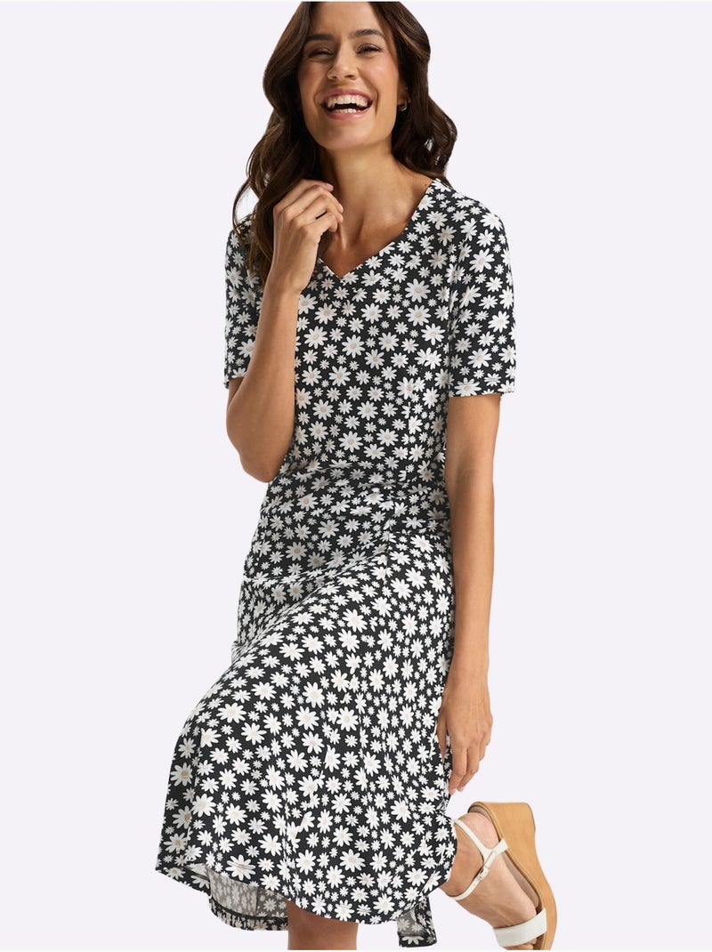 Robe En Jersey 95% Viscose (ecovero) - Taille Standard - Witt Noir Ecru - Kiabi