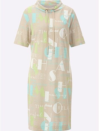 Robe en jersey à col montant avec cordons et fentes latérales - taille standard - moda vilona