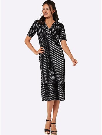 Robe en jersey avec col V et fronces sur les épaules - Taille standard - Moda Vilona