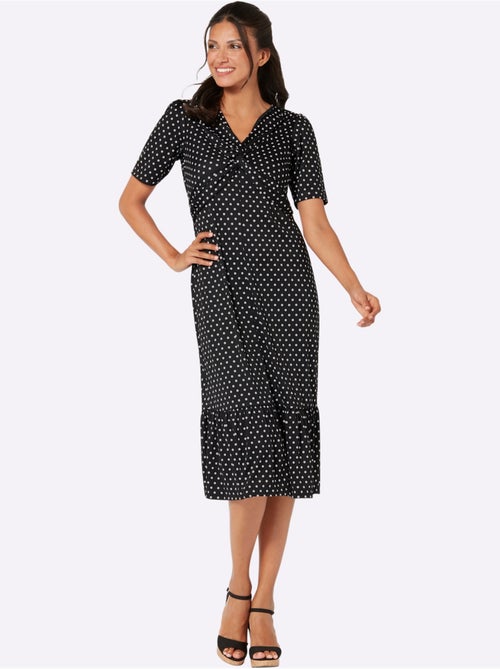Robe en jersey à col V avec nœuds et volant - Taille standard - Moda Vilona - Kiabi Robe en jersey à col V avec nœuds et volant - Taille standard - Moda Vilona - Kiabi
