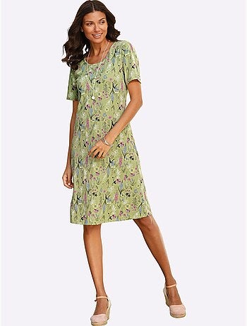 Robe en jersey à motif floral avec encolure ronde et manches courtes - Taille standard - Moda Vilona