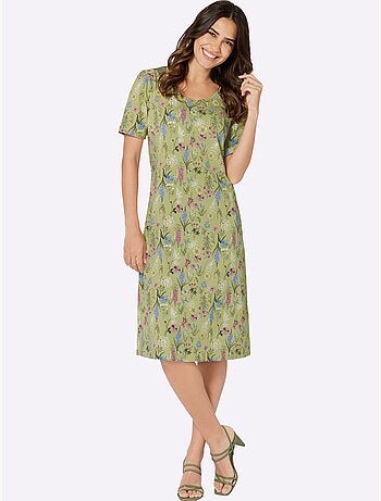 Robe en jersey à motif floral avec encolure ronde et manches courtes - Taille standard - Moda Vilona