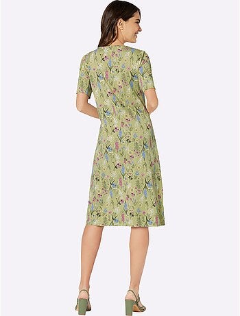 Robe en jersey à motif floral avec encolure ronde et manches courtes - Taille standard - Moda Vilona