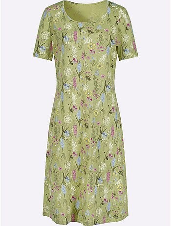 Robe en jersey à motif floral avec encolure ronde et manches courtes - Taille standard - Moda Vilona