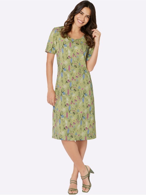 Robe en jersey à motif floral avec encolure ronde et manches courtes - Taille standard - Moda Vilona - Kiabi Robe en jersey à motif floral avec encolure ronde et manches courtes - Taille standard - Moda Vilona - Kiabi