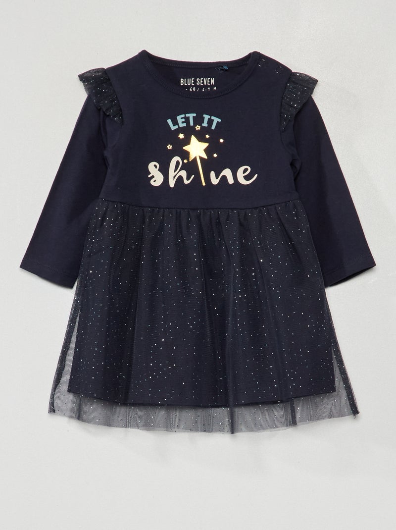 Robe en jersey avec base en tulle Bleu marine - Kiabi