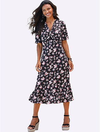 Robe en jersey avec col V et fronces sur les épaules - Taille standard - Moda Vilona