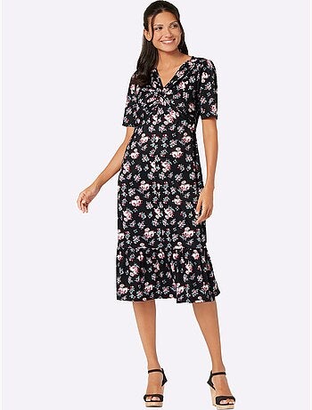 Robe en jersey avec col V et fronces sur les épaules - Taille standard - Moda Vilona