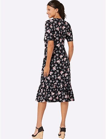 Robe en jersey avec col V et fronces sur les épaules - Taille standard - Moda Vilona
