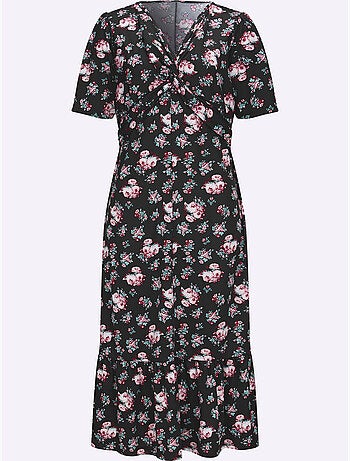 Robe en jersey avec col V et fronces sur les épaules - Taille standard - Moda Vilona