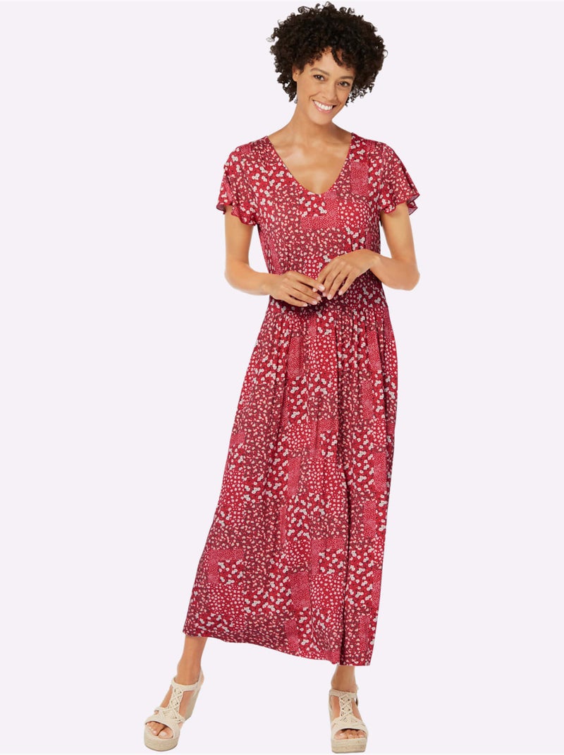 Robe en jersey avec col V et manches chauve-souris - Taille standard - Witt Blanc Rouge - Kiabi