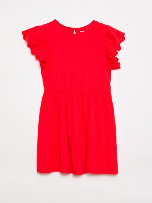 Robe en jersey avec manches courtes en broderies anglaises - Kiabi