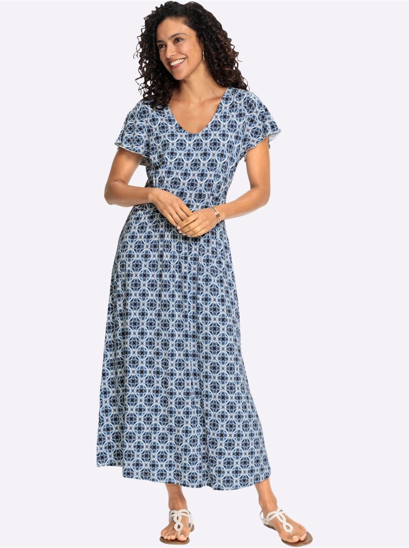 Robe En Jersey Avec Viscose (ecovero) - Taille Standard - Witt Bleu Ecru - Kiabi