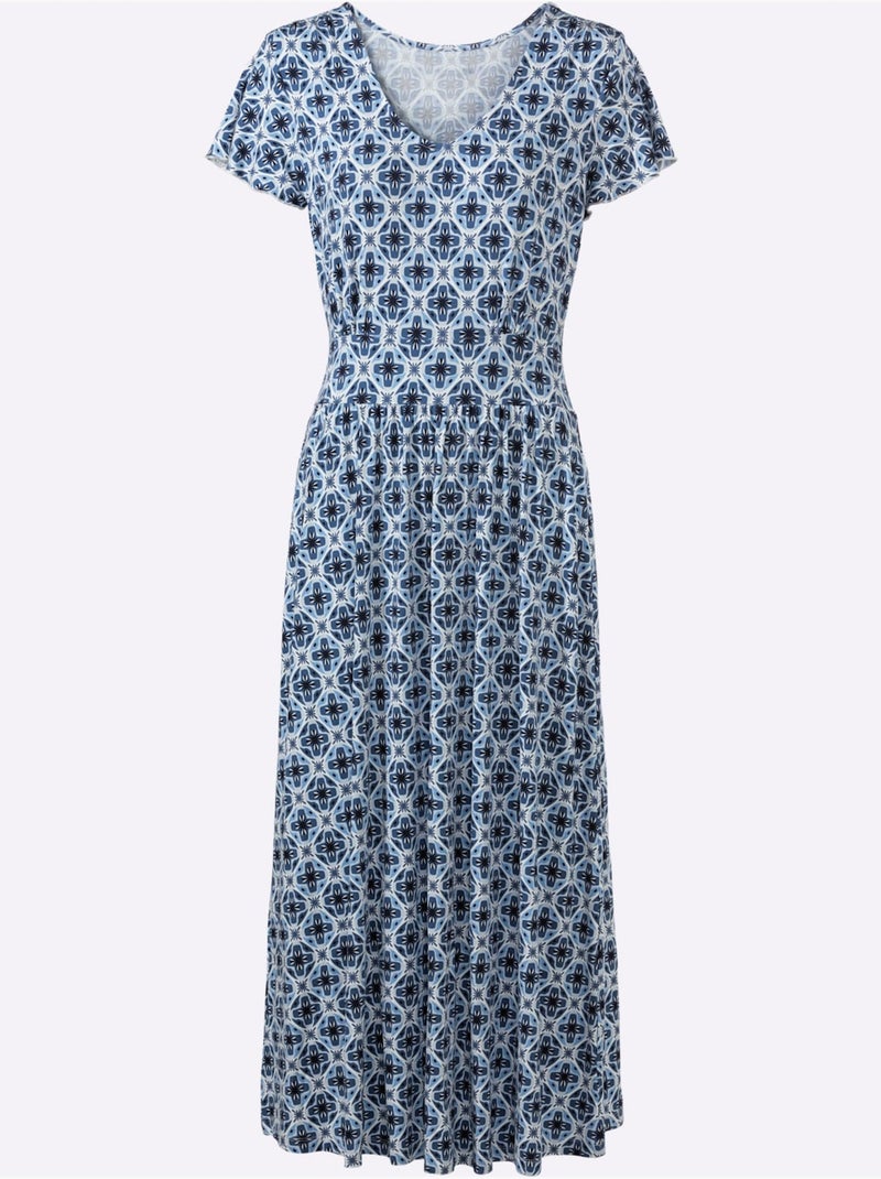 Robe En Jersey Avec Viscose (ecovero) - Taille Standard - Witt Bleu Ecru - Kiabi