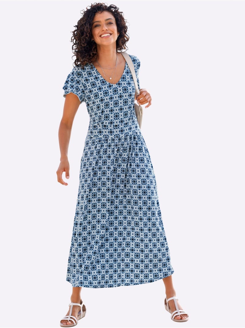 Robe En Jersey Avec Viscose (ecovero) - Taille Standard - Witt Bleu Ecru - Kiabi
