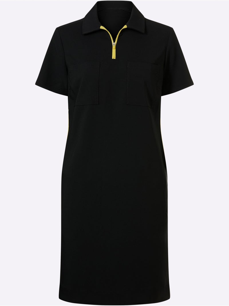 Robe En Jersey Bandes Latérales Contrastées - Taille Standard - helline Noir - Kiabi