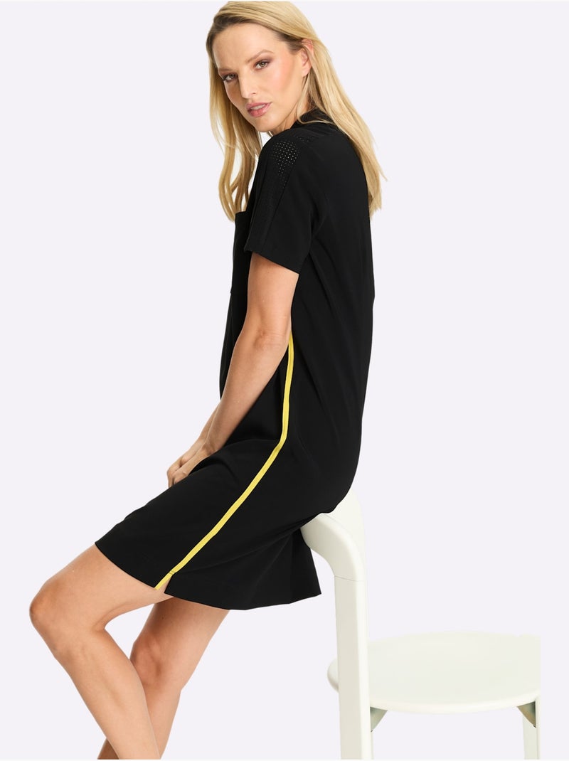 Robe En Jersey Bandes Latérales Contrastées - Taille Standard - helline Noir - Kiabi