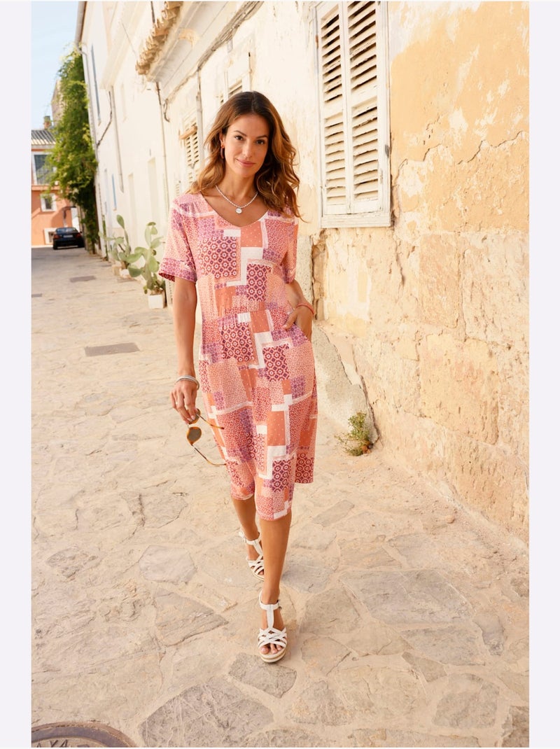 Robe En Jersey Coupe Affinante - Taille Courte - Witt Blanc Orange - Kiabi