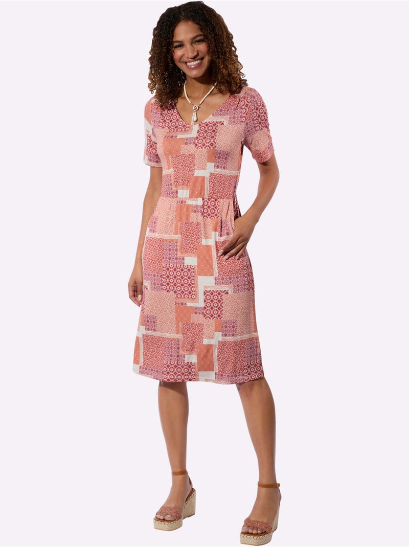 Robe En Jersey Coupe Affinante - Taille Standard - Witt Blanc Orange - Kiabi