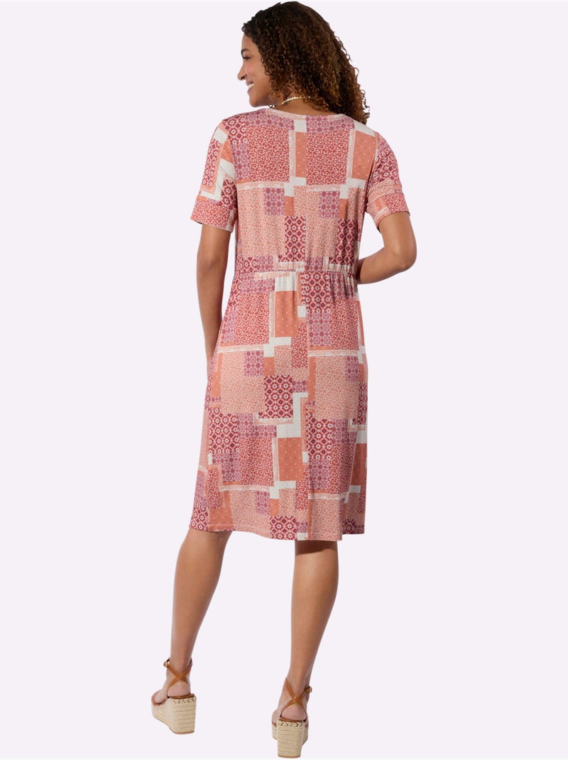 Robe En Jersey Coupe Affinante - Taille Standard - Witt Blanc Orange - Kiabi
