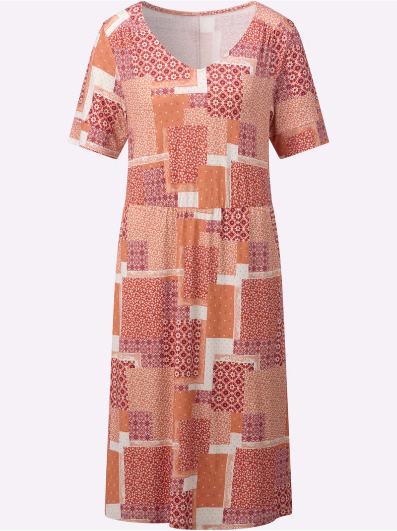 Robe En Jersey Coupe Affinante - Taille Standard - Witt Blanc Orange - Kiabi