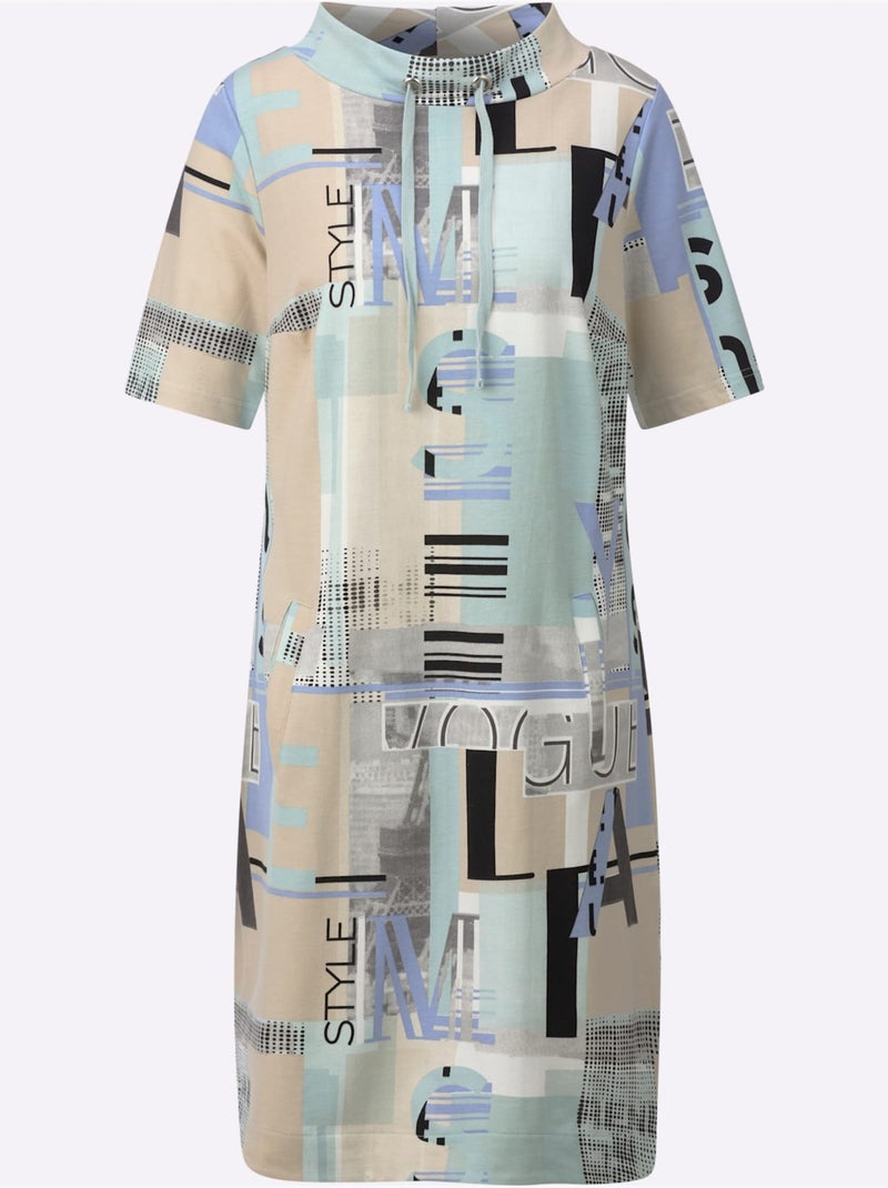 Robe En Jersey Coupe Affinante - Taille Standard - Witt Bleu Beige - Kiabi