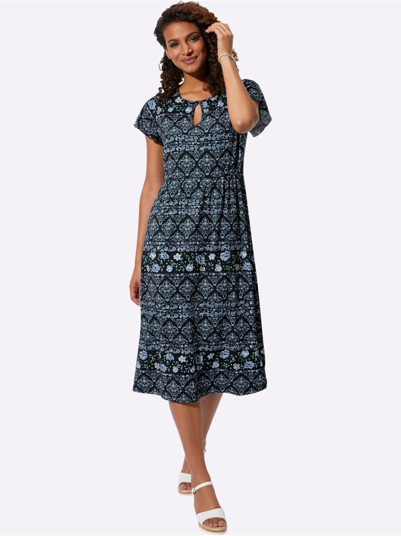 Robe En Jersey Coupe Affinante - Taille Standard - Witt Bleu Noir - Kiabi