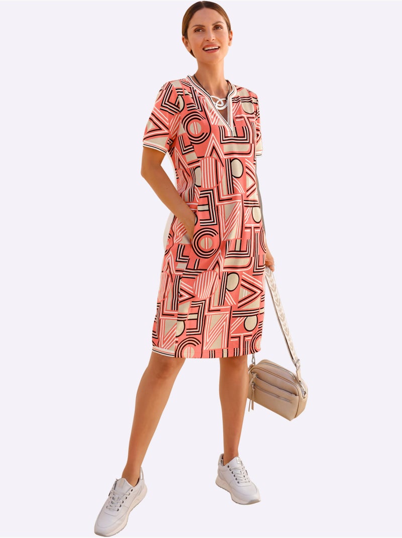 Robe En Jersey Coupe Avantageuse - Taille Standard - Witt Blanc Orange - Kiabi