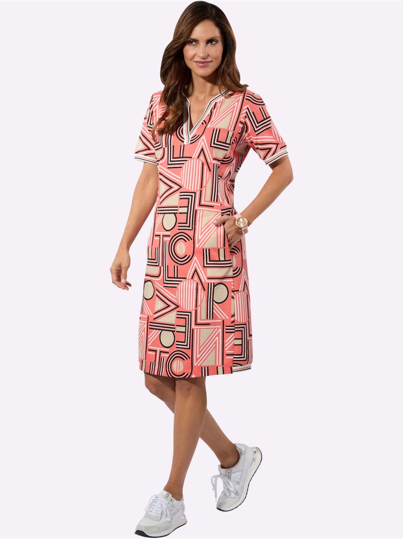 Robe En Jersey Coupe Avantageuse - Taille Standard - Witt Blanc Orange - Kiabi
