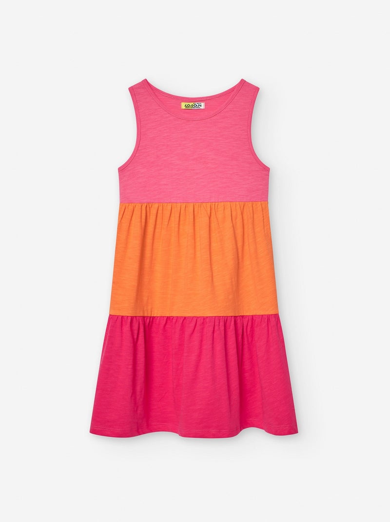 Robe en Jersey de Coton avec Colorblock Rose foncé - Kiabi