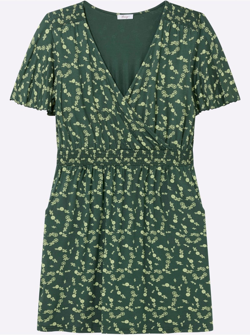 Robe En Jersey Encolure En V Affinante - Taille Standard - Sheego Noir Vert - Kiabi