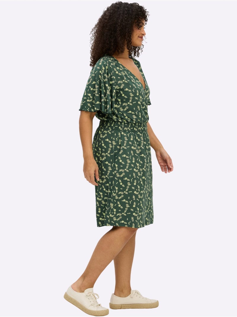 Robe En Jersey Encolure En V Affinante - Taille Standard - Sheego Noir Vert - Kiabi