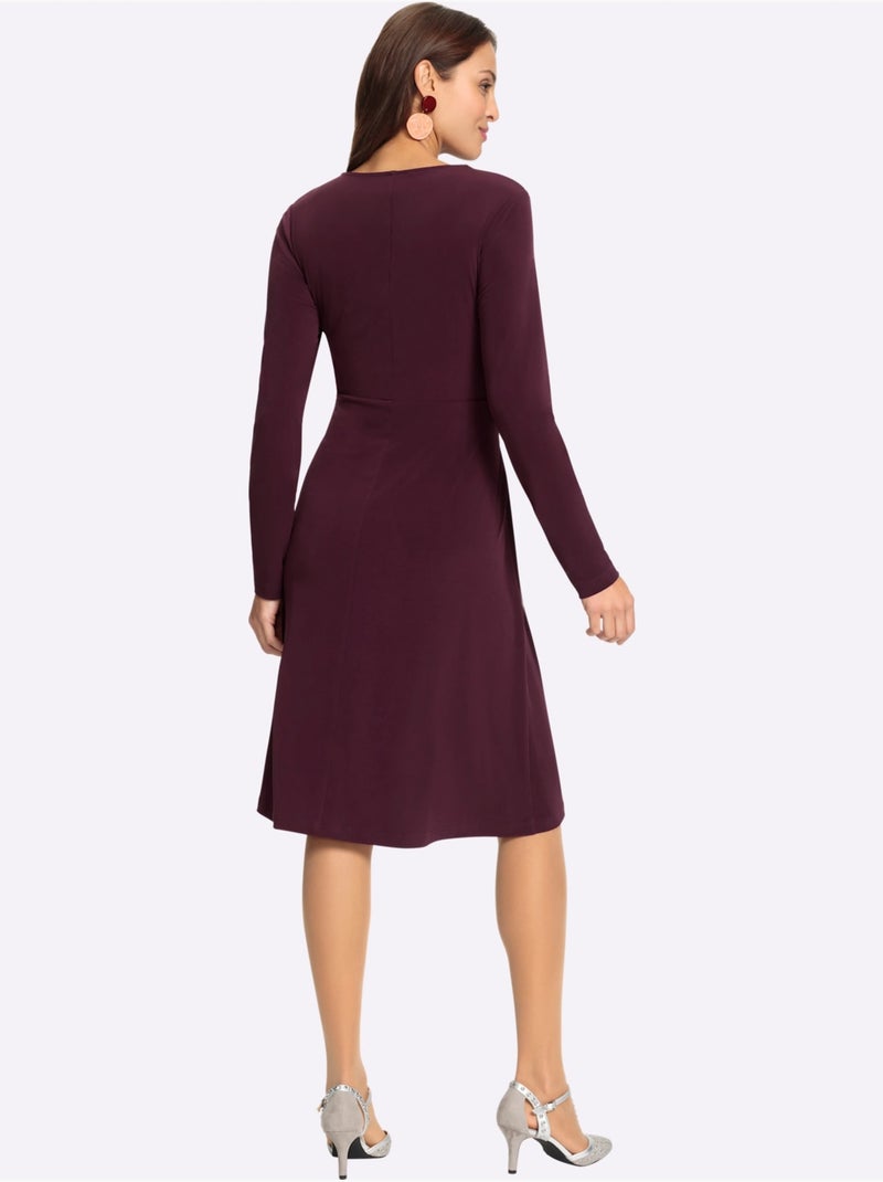 Robe En Jersey Encolure En V Chevauchante - Taille Courte - Witt Noir Bordeaux - Kiabi