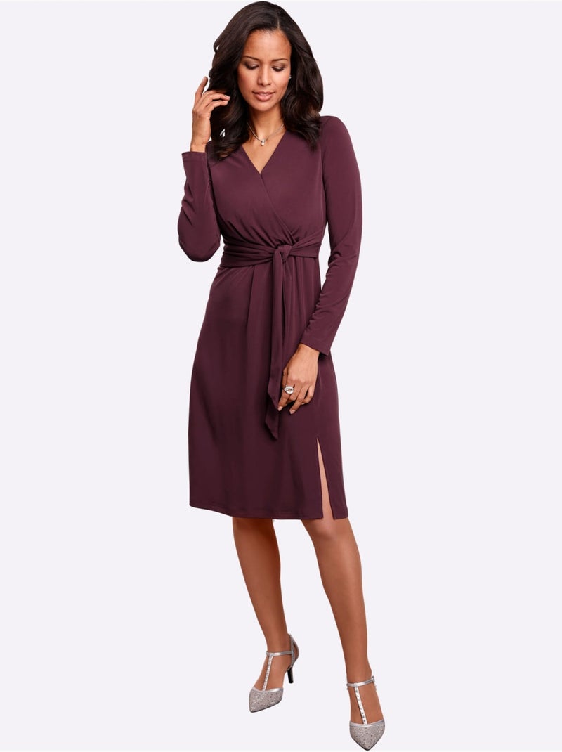 Robe En Jersey Encolure En V Chevauchante - Taille Courte - Witt Noir Bordeaux - Kiabi