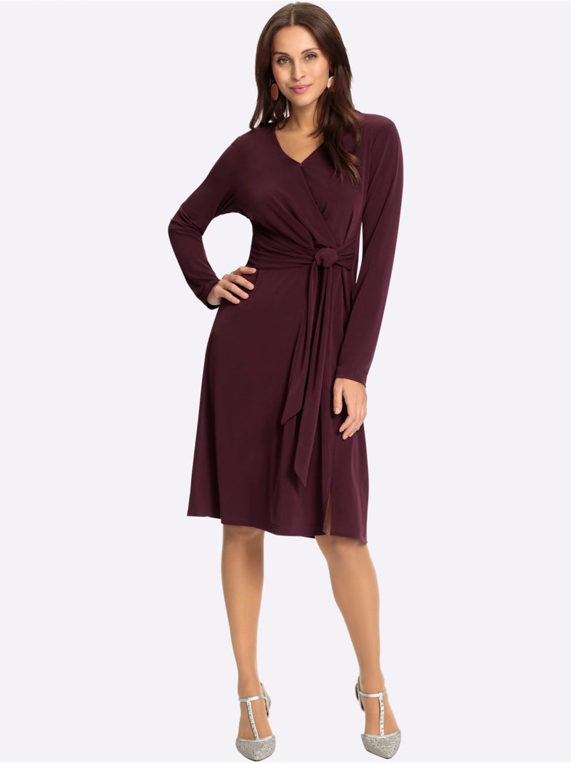 Robe En Jersey Encolure En V Chevauchante - Taille Standard - Witt Noir Bordeaux - Kiabi