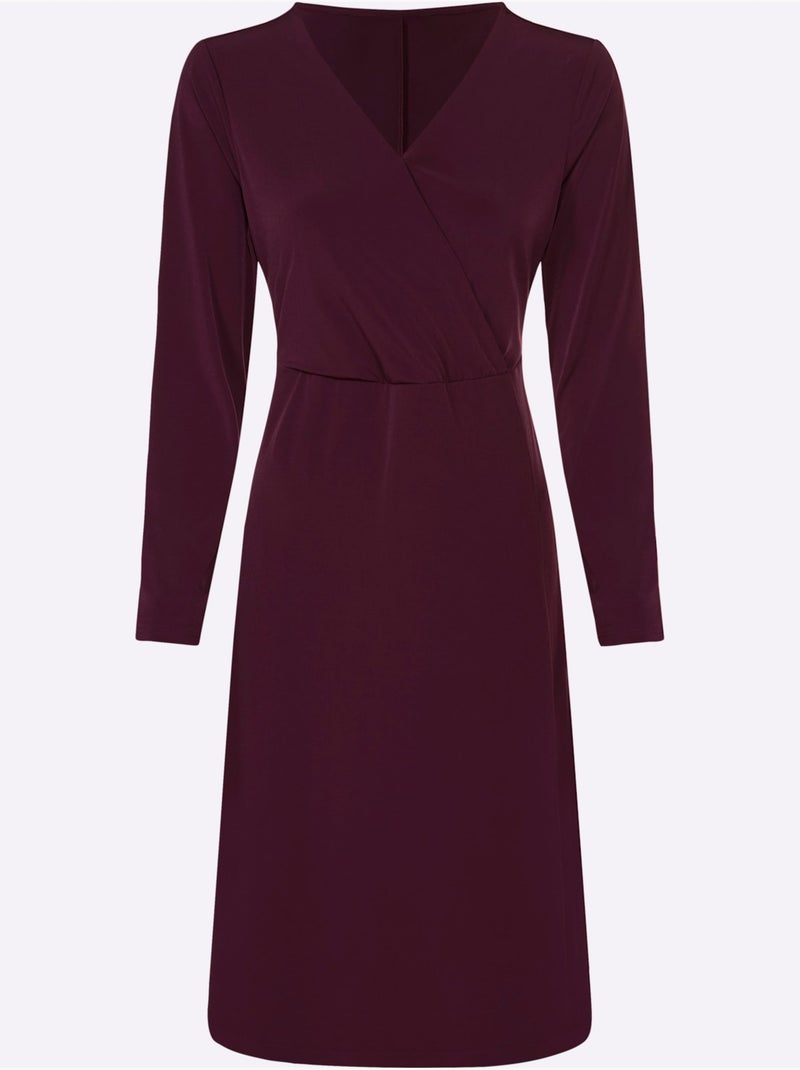 Robe En Jersey Encolure En V Chevauchante - Taille Standard - Witt Noir Bordeaux - Kiabi